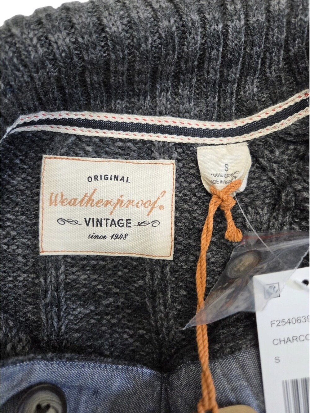 Weatherproof Vintage Charcoal Cable Knit Button Sweater Men’s Small - Picture 5 of 7
